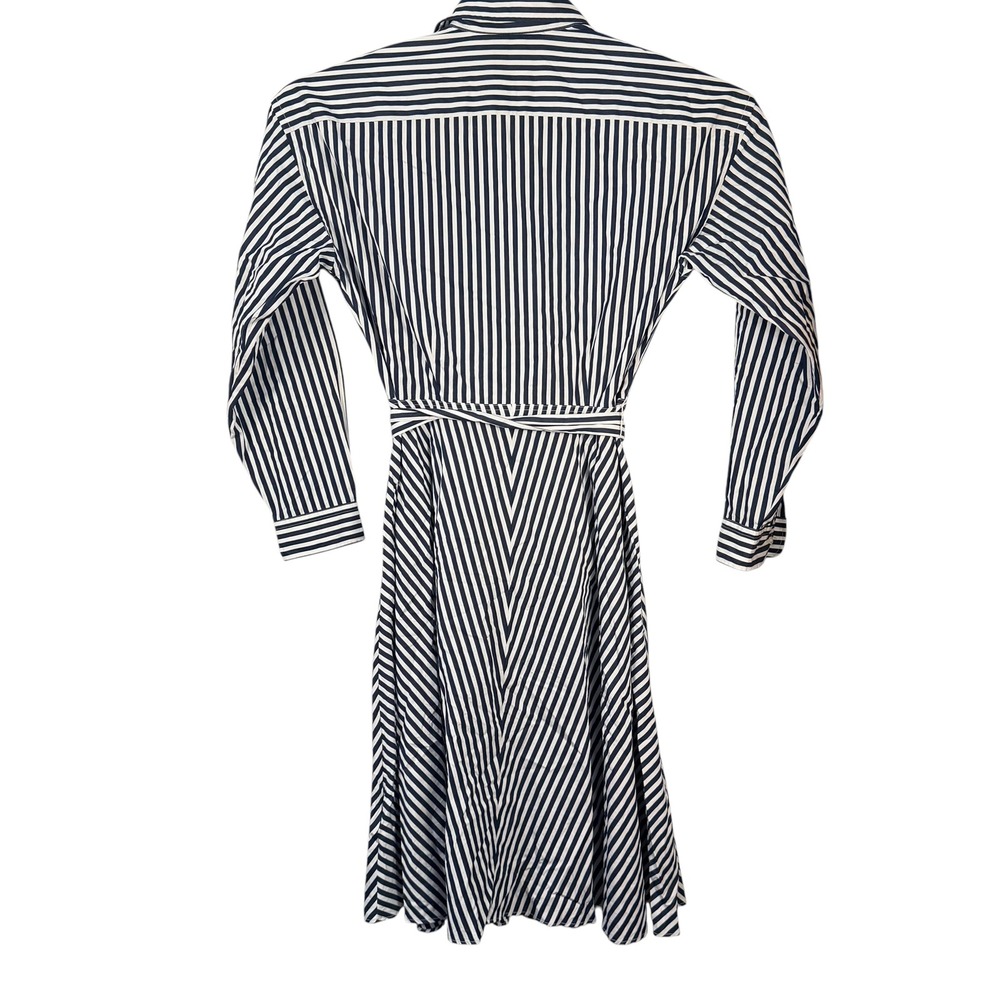 Polo Ralph Lauren Shirt Dress Womens 16 Navy White Stripe Poplin Belted Midi - Picture 3 of 10